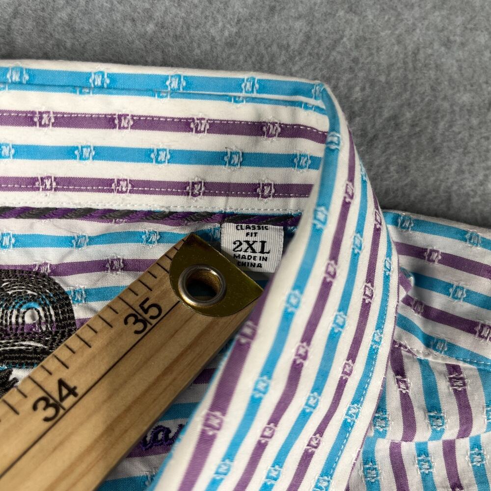 Robert Graham Shirt XXL Classic Fit Colorful Striped Button Up Short Sleeve Mens - Picture 5 of 9